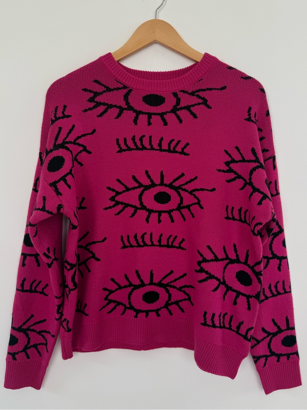 Artsy Pink Eye Graphic Sweater Crewneck Statement Streetwear Indie Sleeze Size S